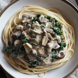 Spaghetti mit Champignons und Schwarzkohl