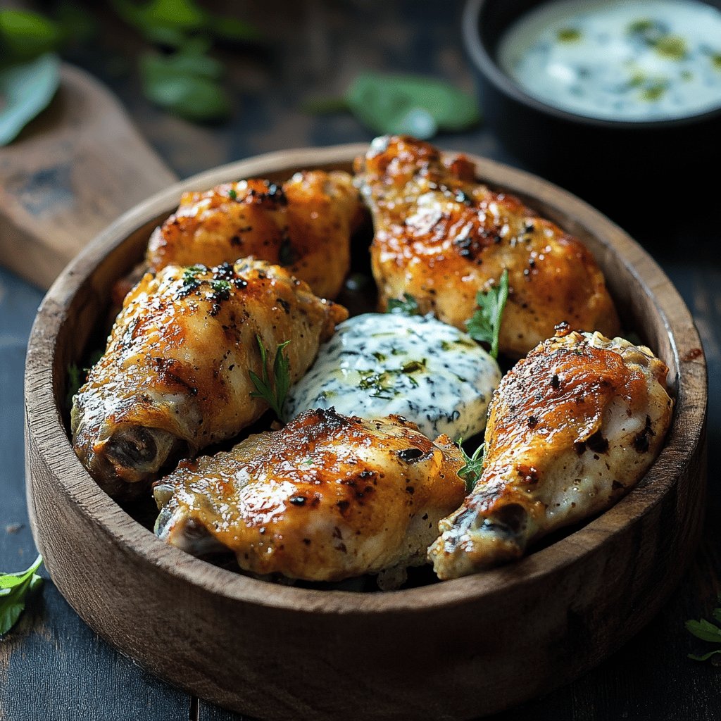 Würzige Hähnchenflügel mit Dip