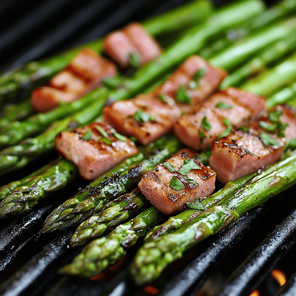 Gegrillter Spargel mit Schinken