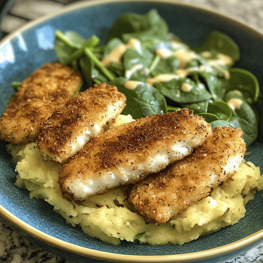 Fischstäbchen mit Röstkartoffelstampf