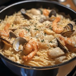 Spaghetti mit Meeresfrüchten in Weißwein