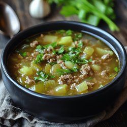 Herzhafte Porree-Hackfleisch-Suppe