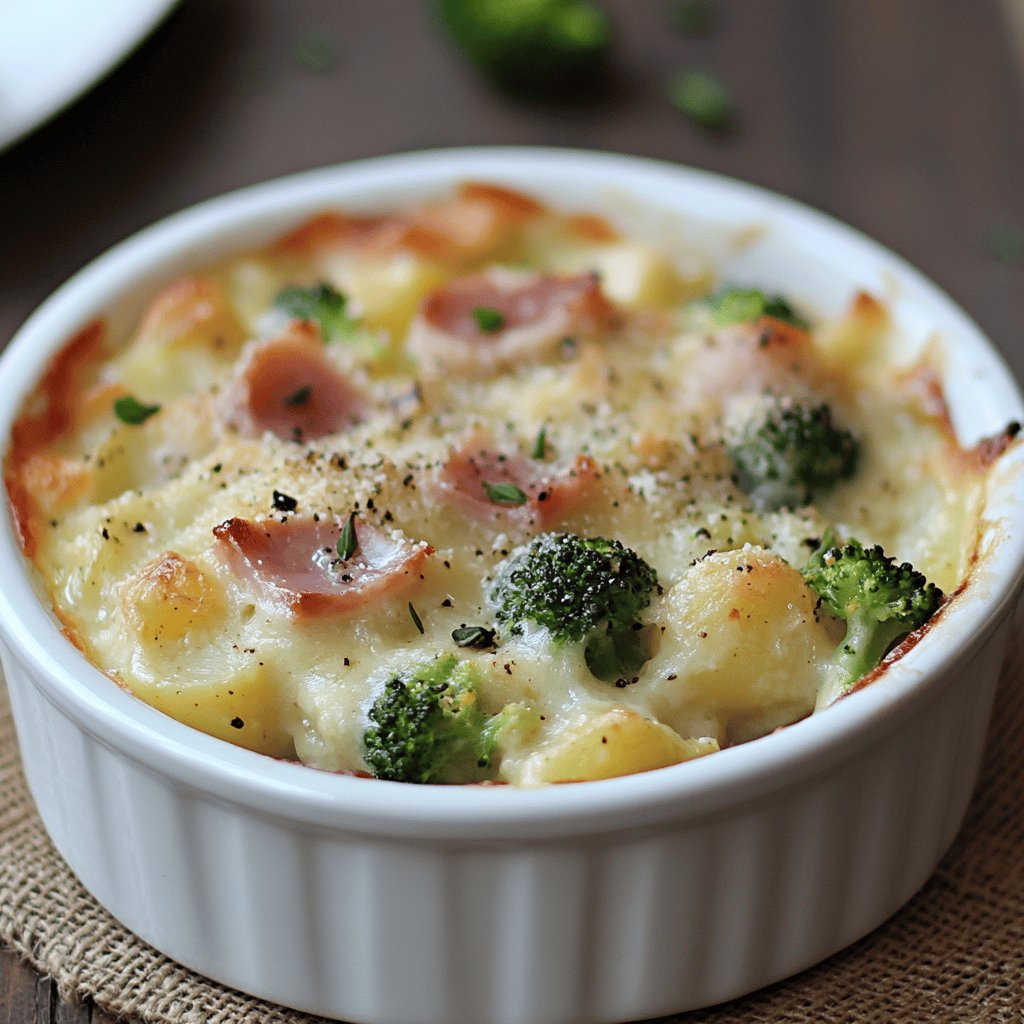 Brokkoli-Kartoffel-Gratin mit Schinken