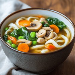 Udon-Suppe mit Hähnchen und Shiitake