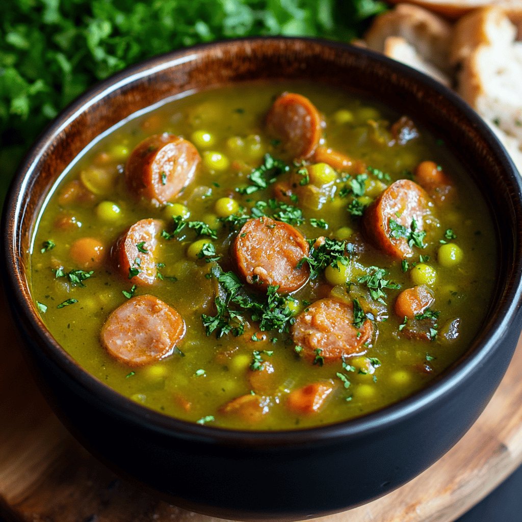 Klassische Erbsensuppe mit Würstchen