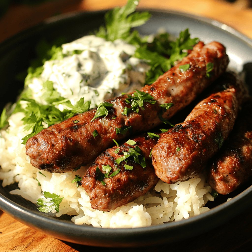 Cevapcici mit Djuvecreis und Tzatziki