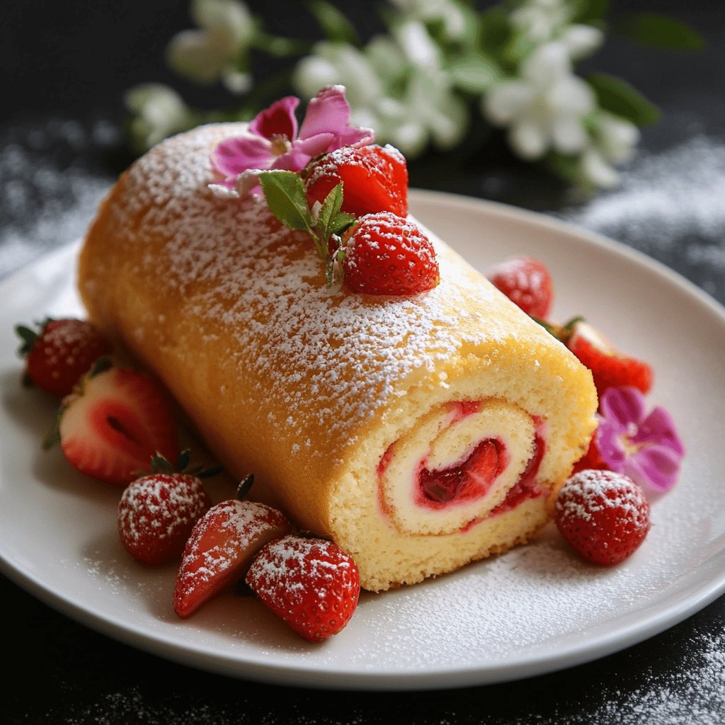 Biskuitroulade mit Erdbeeren