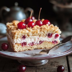 Kirsch-Streuselkuchen mit Sahne