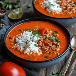 Herzhafte Tomatensuppe mit Reis