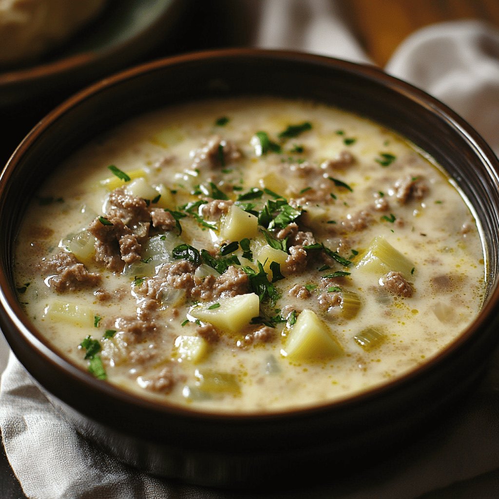 Hackfleisch-Käse-Porree-Suppe