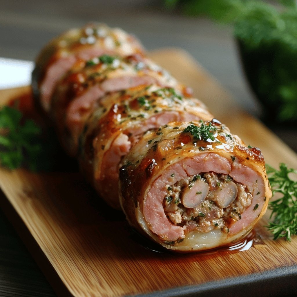 Gefüllte Hackfleisch-Schinken-Röllchen