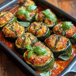 Gefüllte Zucchini auf Tomatensauce