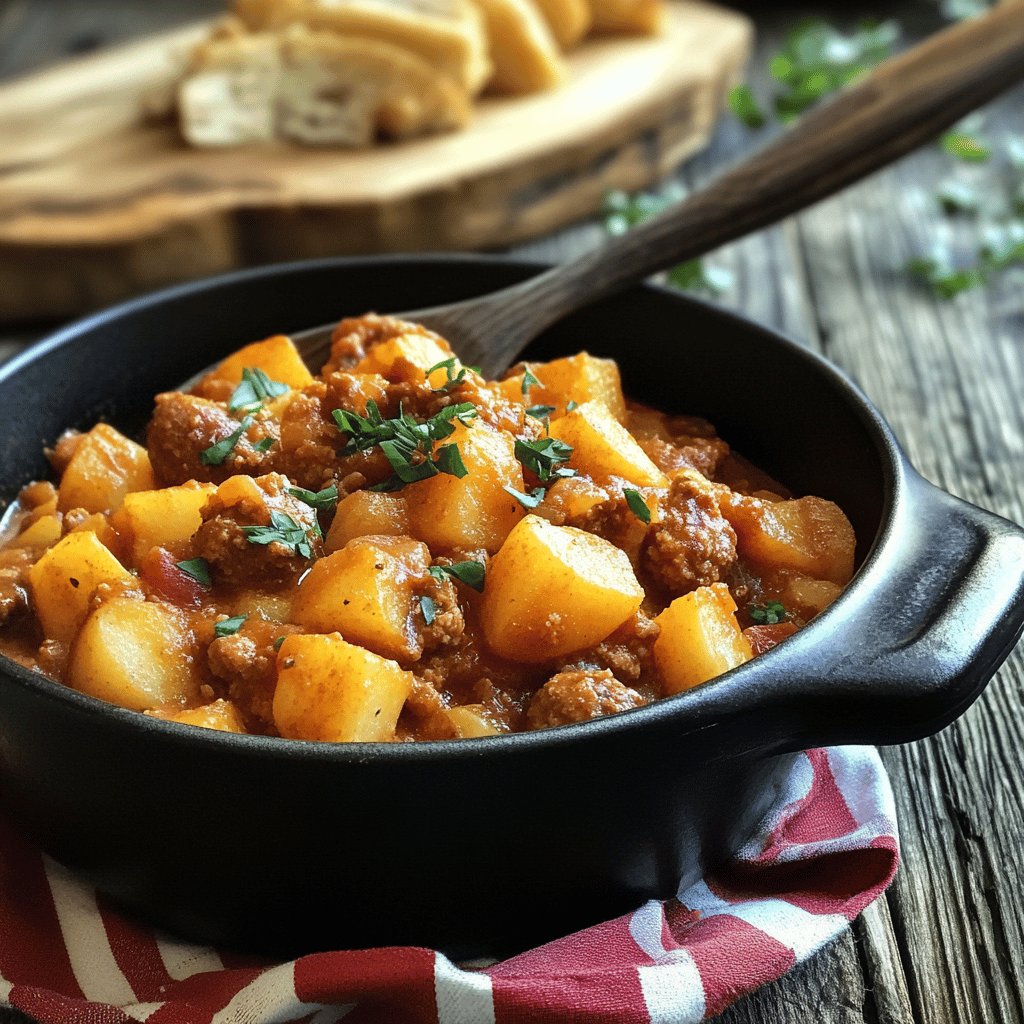 Herzhaftes Kartoffel-Wurst-Gulasch