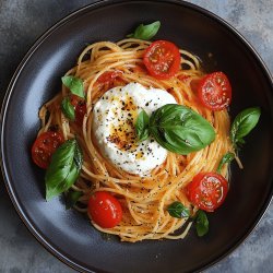 Spaghetti mit Burrata und Tomaten