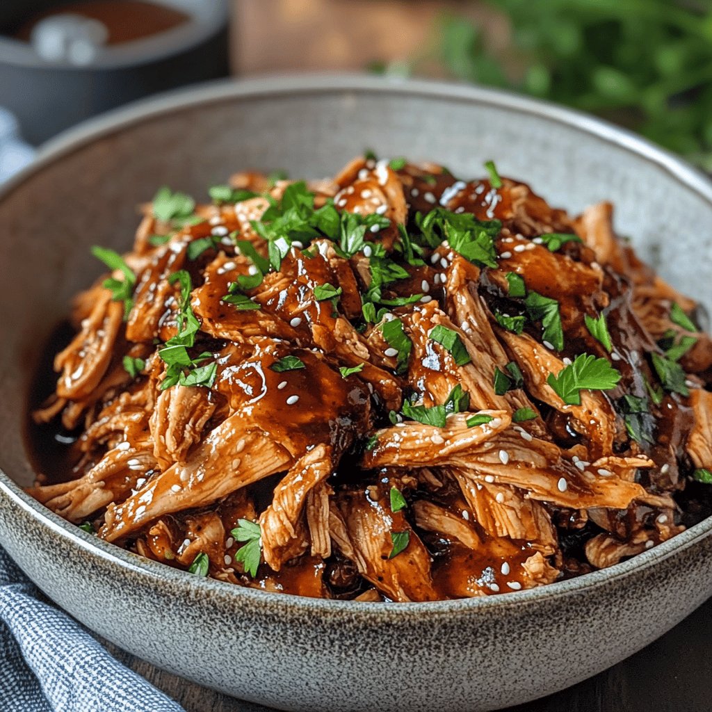 Pulled Chicken mit BBQ-Honig-Senf-Sauce