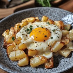 Einfache Bratkartoffeln mit Ei und Käse