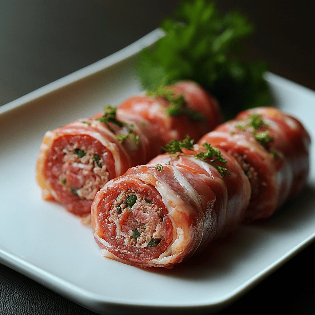 Gefüllte Hackfleisch-Schinkenrollen