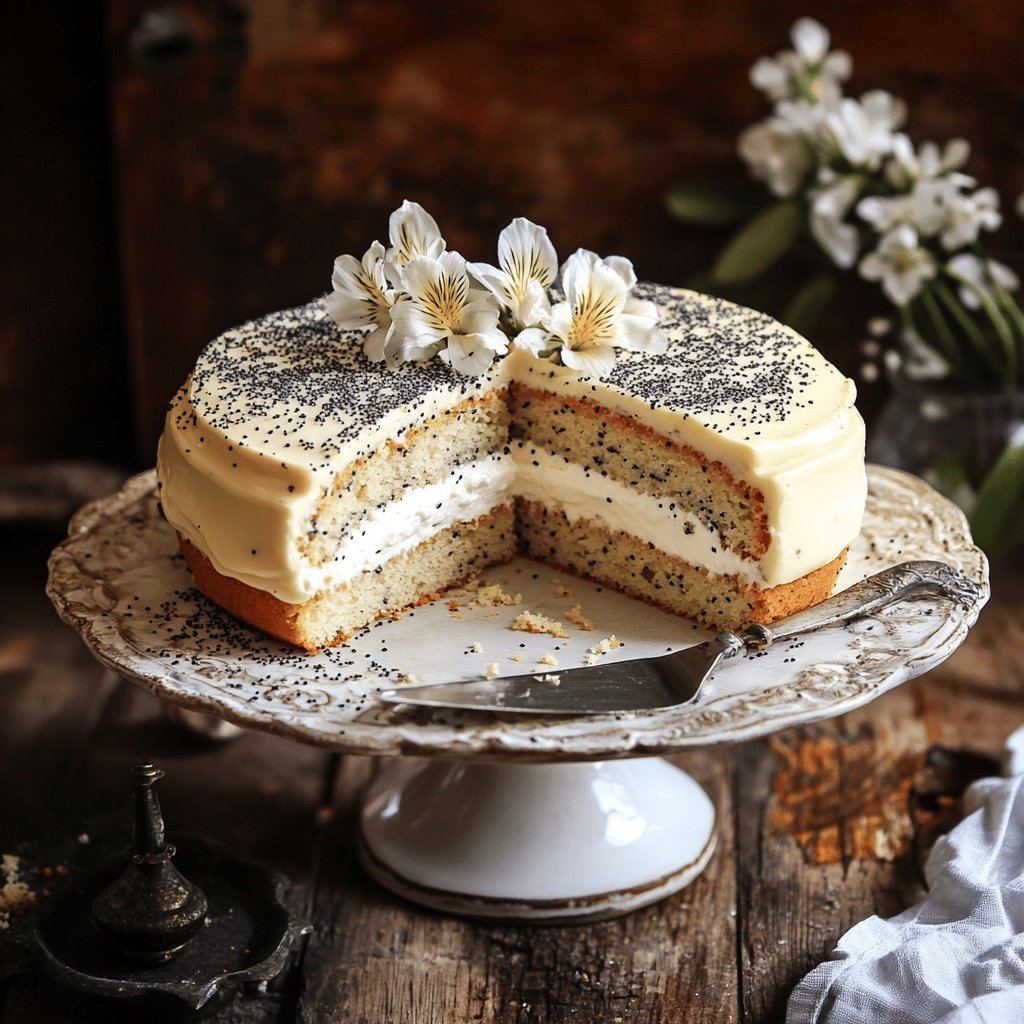 Mohnkuchen mit Vanillepudding