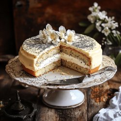 Mohnkuchen mit Vanillepudding