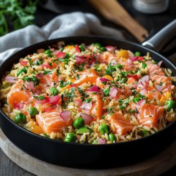 Bunte Reis-Lachs-Pfanne