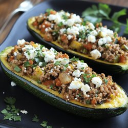 Zucchini gefüllt mit Hack und Feta