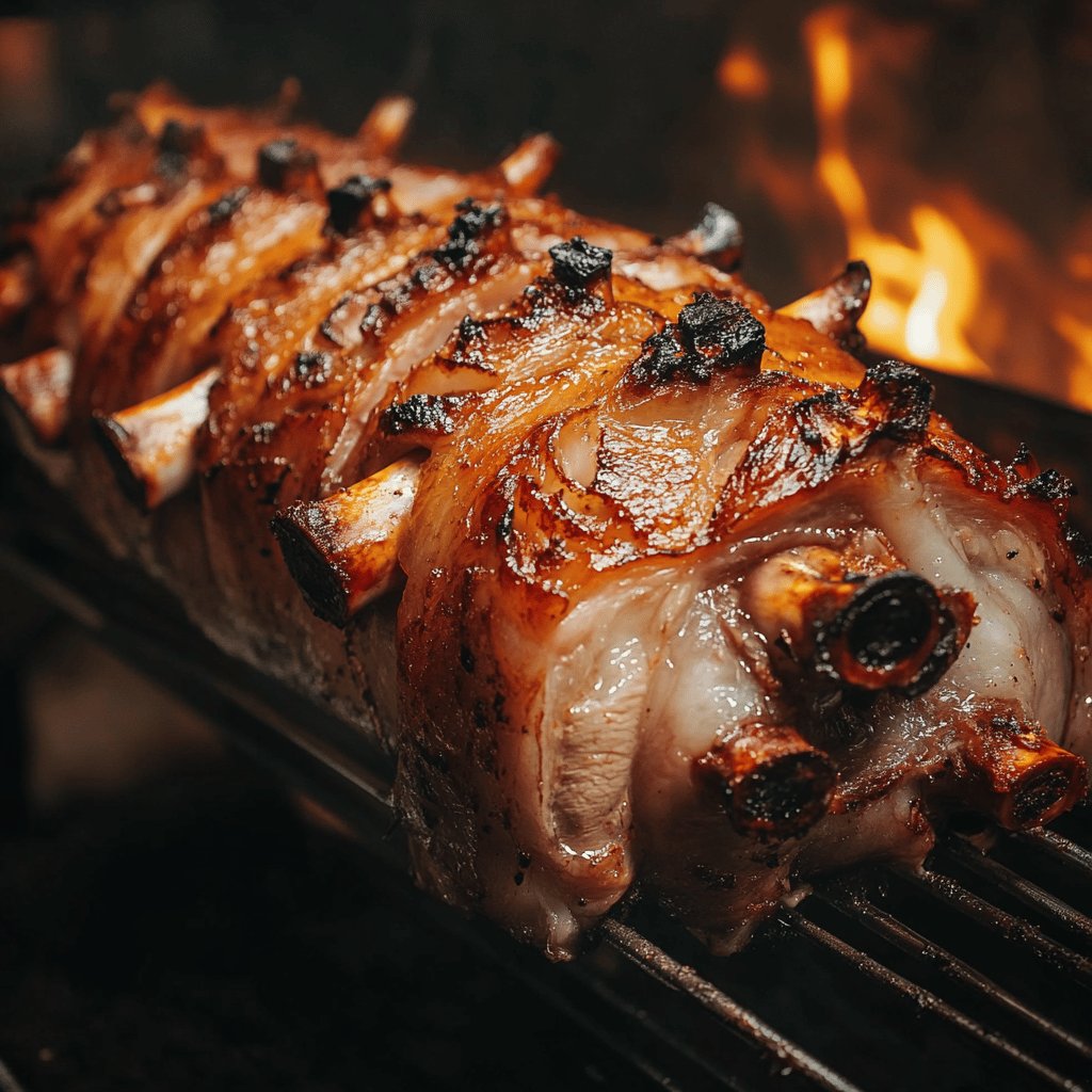 Gegrilltes Spanferkel am Drehspieß