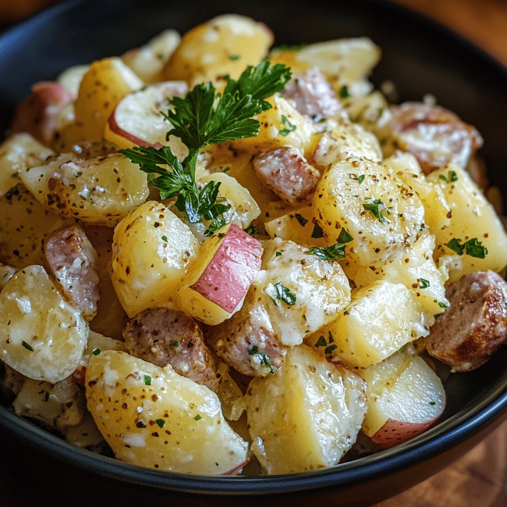 Kartoffelsalat mit Fleischwurst und Äpfeln