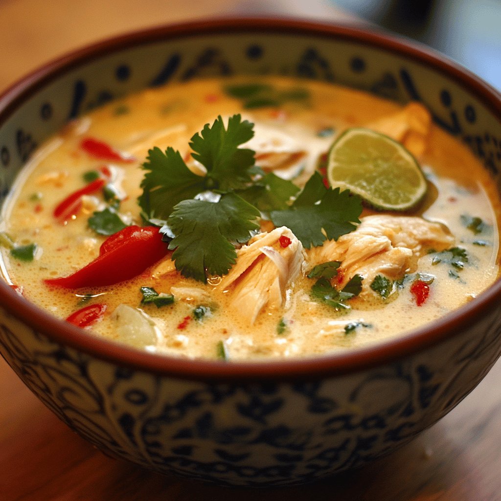 Aromatische Thai-Kokossuppe mit Huhn