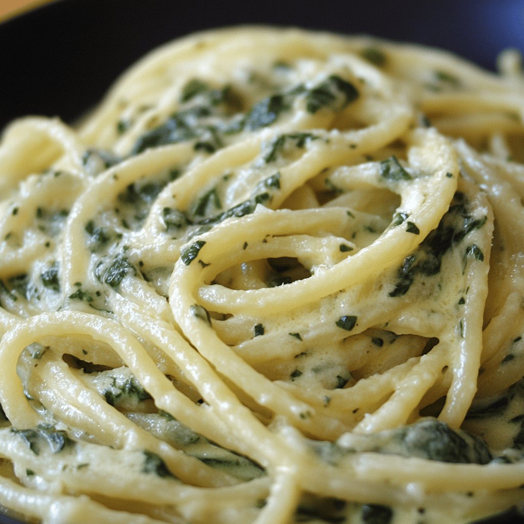 Spaghetti mit Frischkäse-Spinat-Sauce