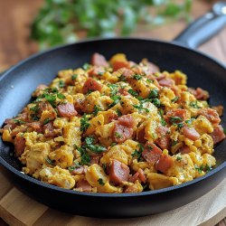 Spanische Migas mit Schinken und Chorizo