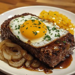 Leberkäse mit Zwiebeln und Ei