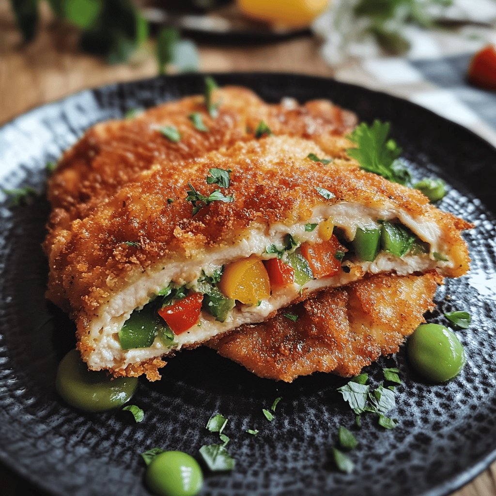 Gefülltes Hühnerschnitzel mit Paprika