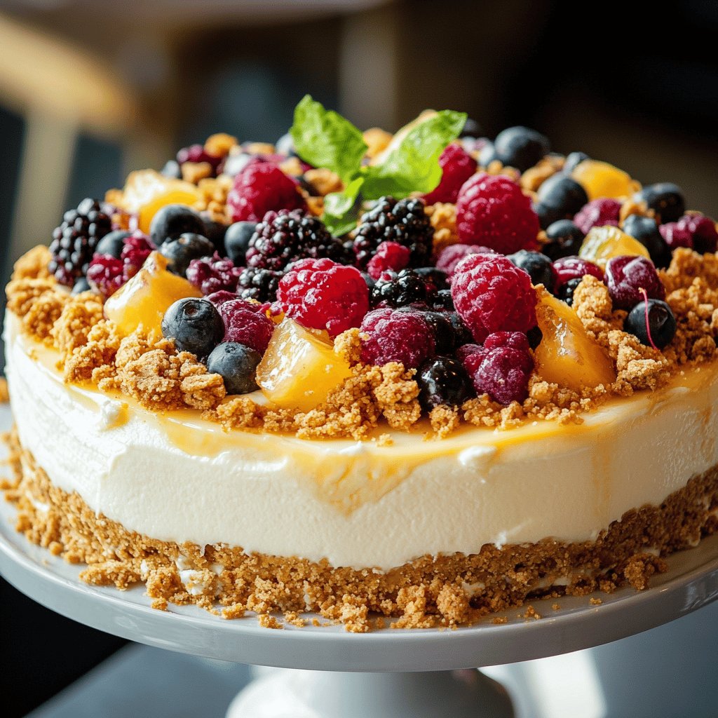 Käsekuchen mit Streuseln und Früchten