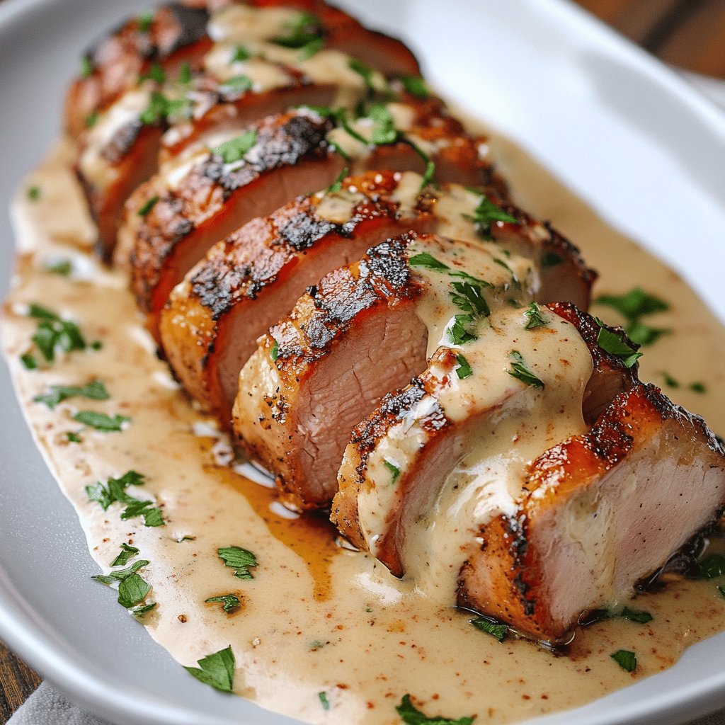 Überbackenes Schweinefilet mit Frischkäse