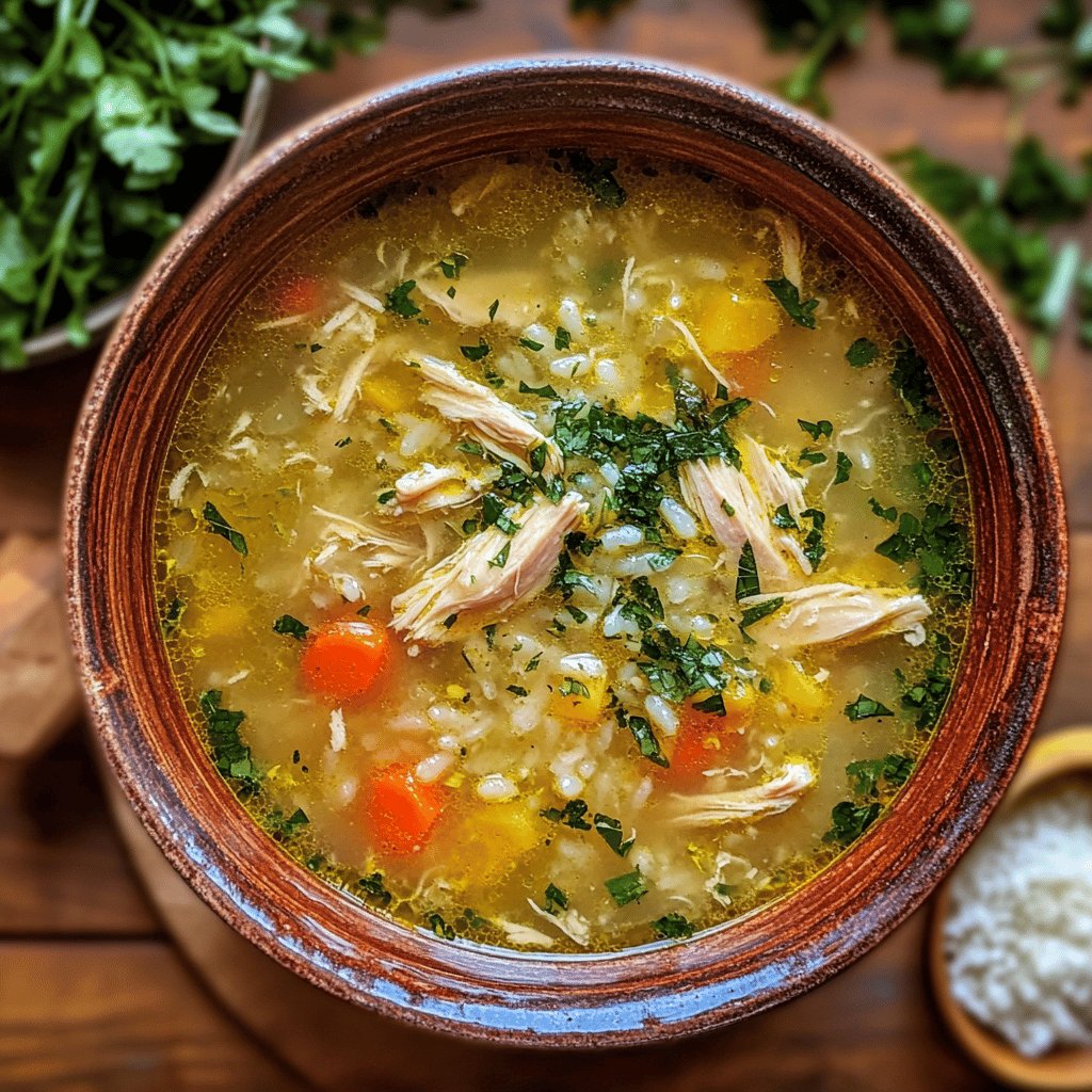 Traditionelle Hühnersuppe mit Reis