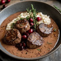 Hirschmedaillons mit Preiselbeersauce