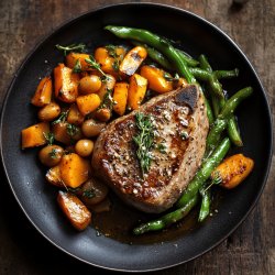 Schweinelachssteak mit Bohnengemüse