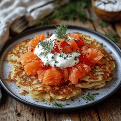 Reibekuchen mit Lachs und Creme