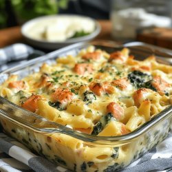 Nudelauflauf mit Spinat und Lachs