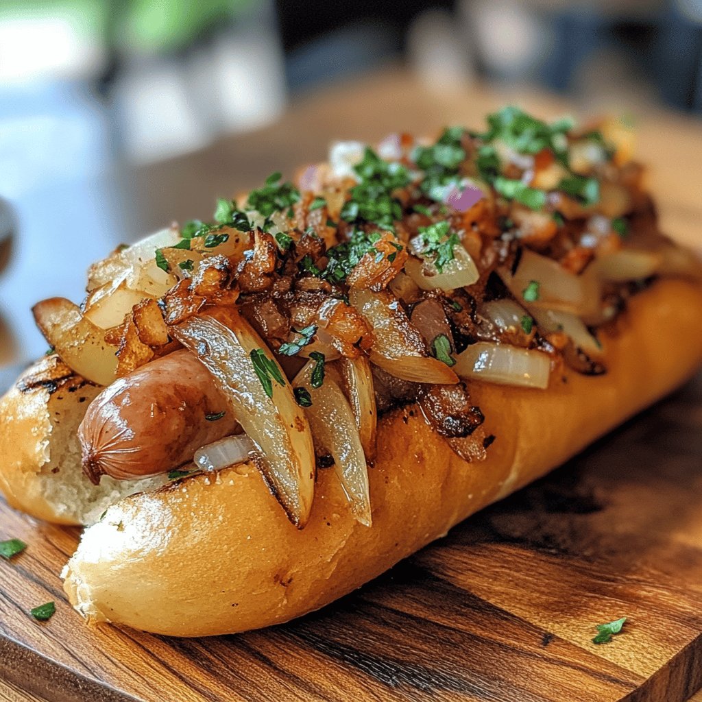 Gebratene Weißwurst mit Zwiebeln