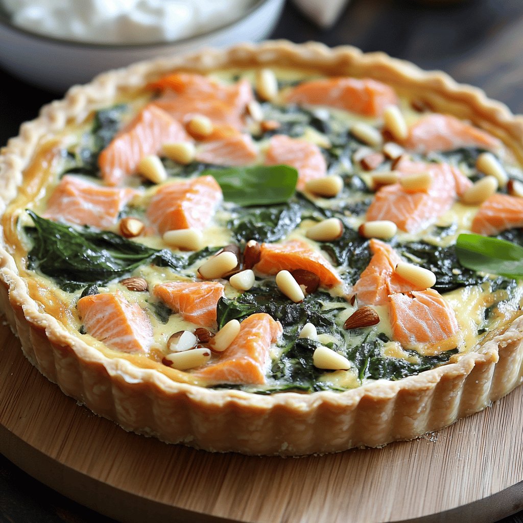 Lachs-Spinat-Quiche mit Pinienkernen