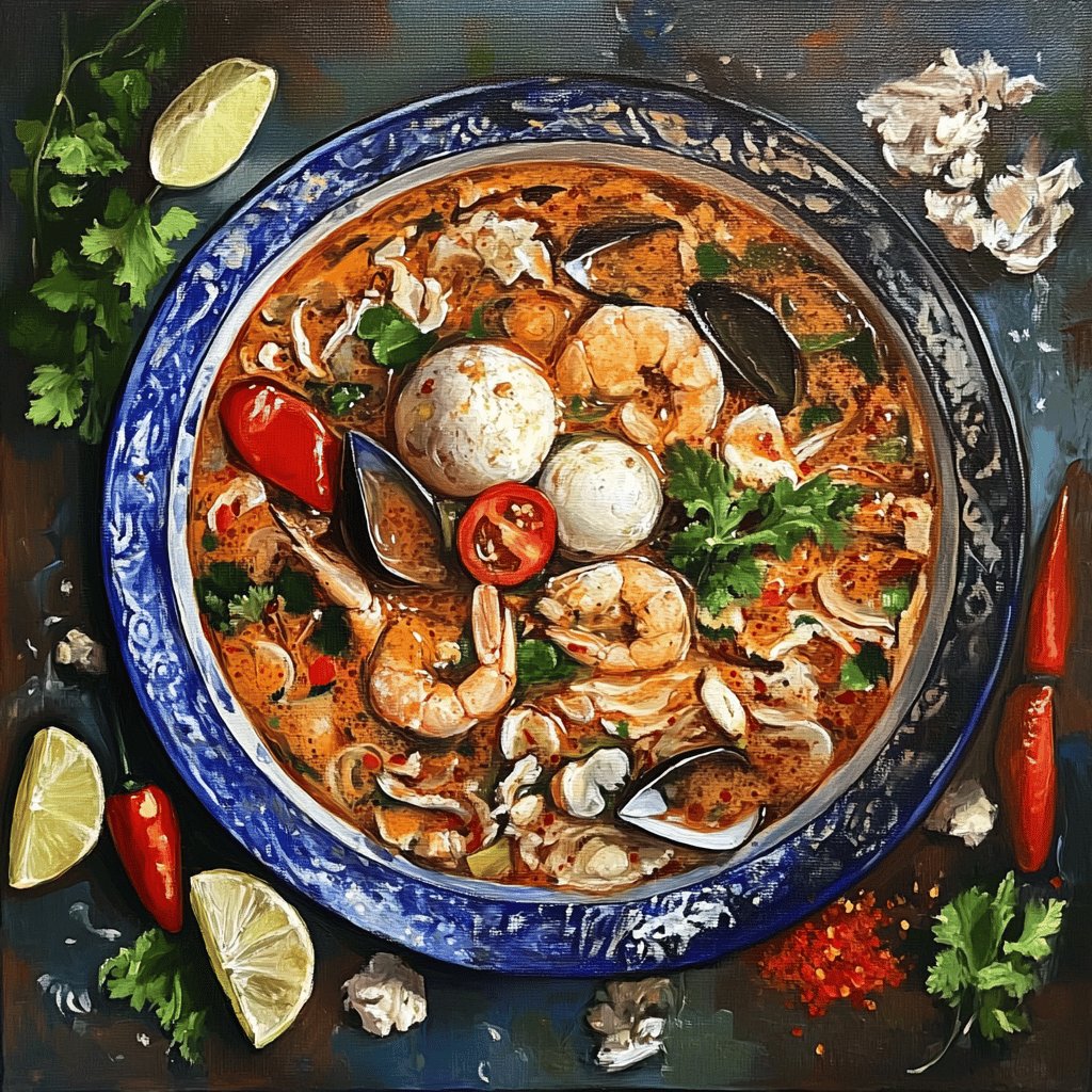 Würzige Tom Yam Suppe mit Huhn