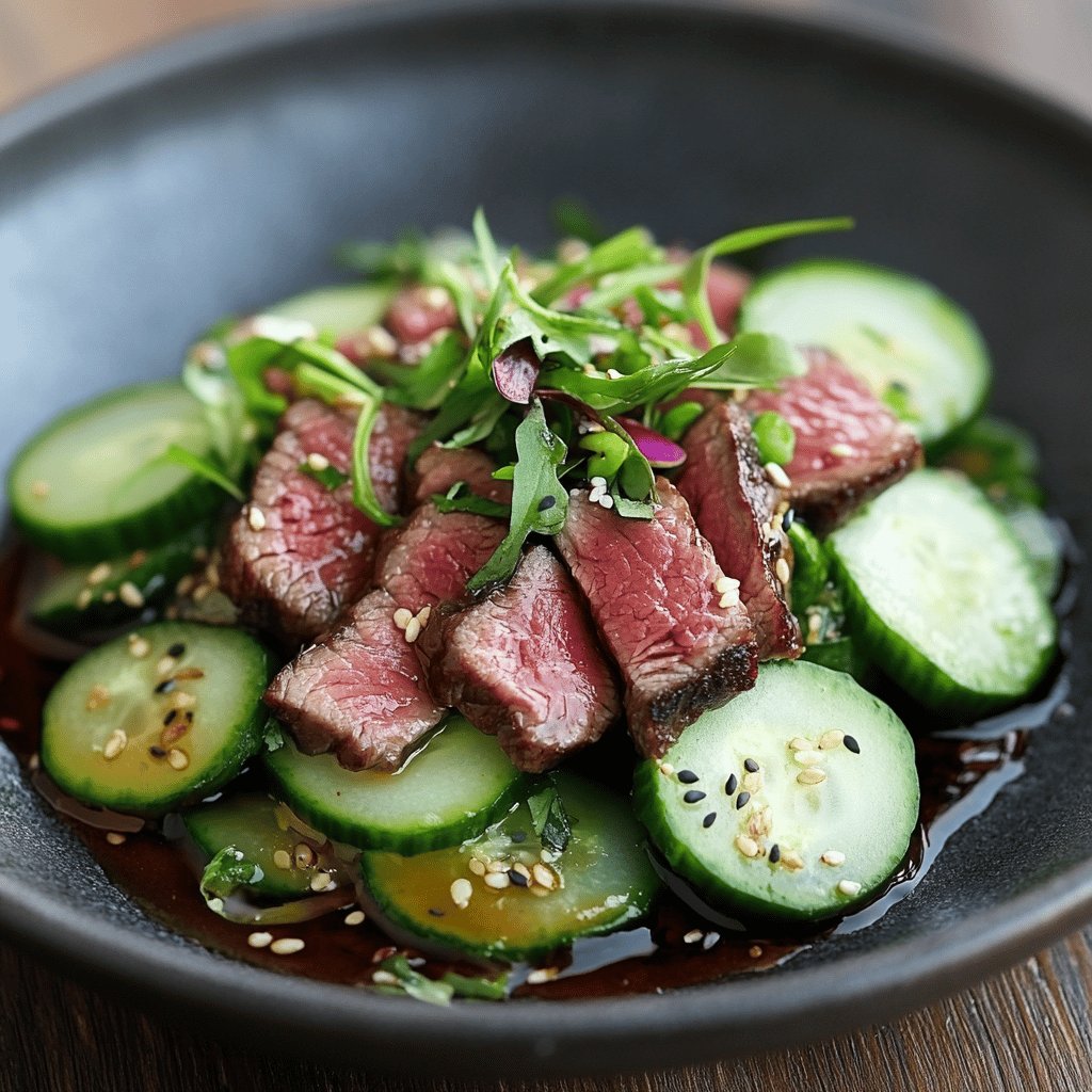 Rindfleisch-Tataki mit Asia-Gurkensalat