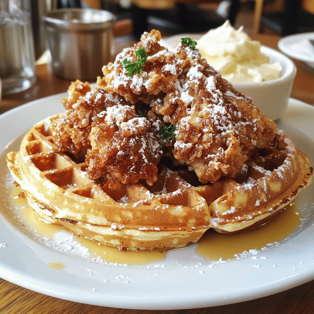 Huhn und Waffeln genießen