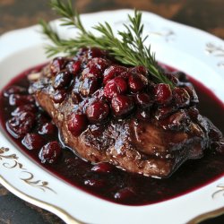 Hirschkeule in Rotwein-Preiselbeer-Sauce
