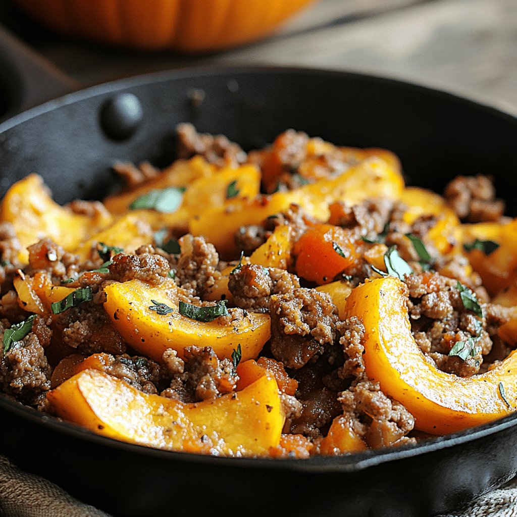 Herzhafte Kürbis-Hackfleisch-Pfanne