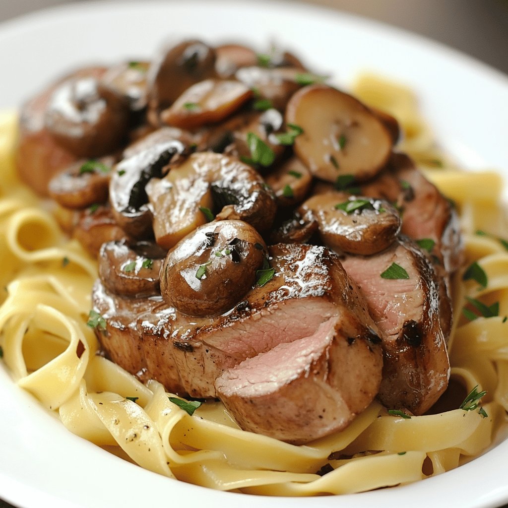 Schweinefilet mit Pilzen und Pasta