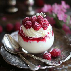 Joghurt-Dessert mit Himbeerspiegel