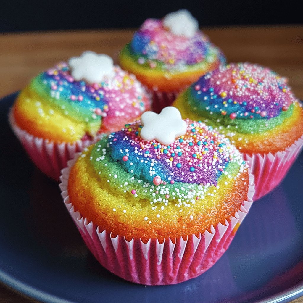 Bunte Regenbogen-Muffins