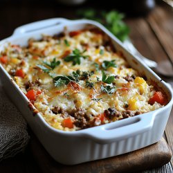 Herzhafter Reisauflauf mit Hackfleisch